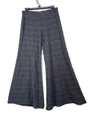 Free People Gray Extreme Knit Crochet Pants Size 2 Wide Leg Flare Boho Bohemian